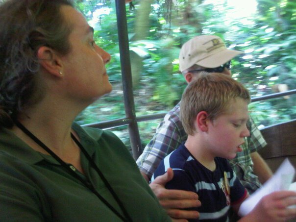 On the Jungle Cruise.  Not one of Samuel's favorites.