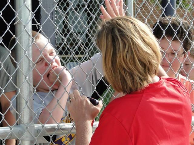 Saying "Hi" to Coach Julie.