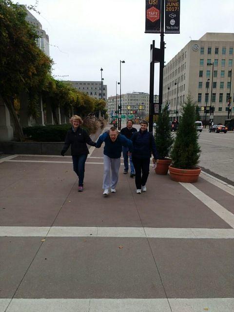 Samuel showing Mom and Aunt Ania downtown Cincinnati!