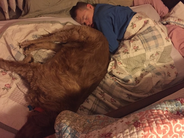 Samuel at Julie's; not missing Mom and Dad