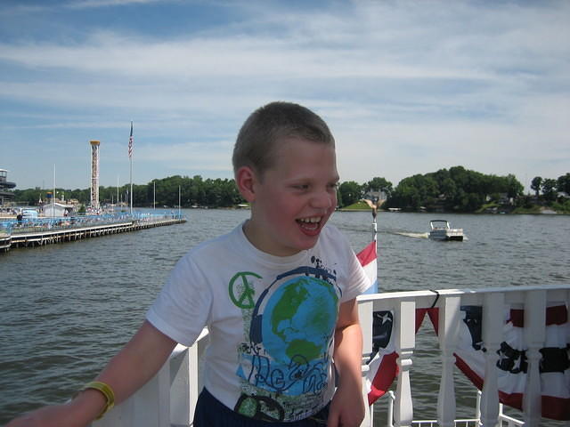 Samuel loved riding the Shafer Queen paddle boat.
