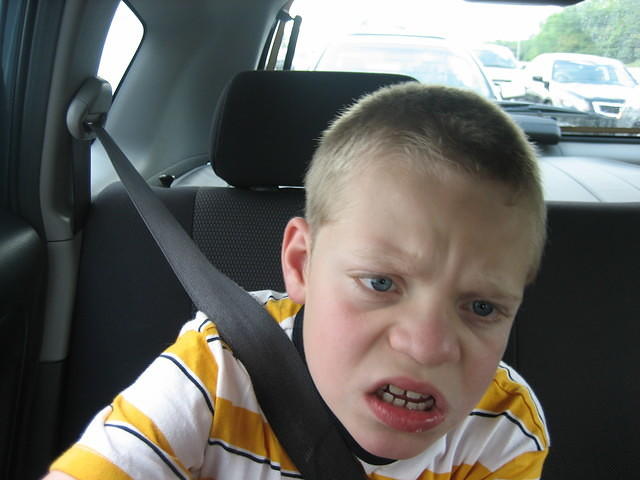 Samuel in the car while we were sitting in traffic in Nashville because of an accident on I-65.