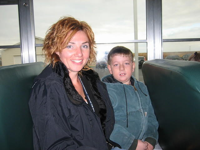 Miss Vera and Dylan on the bus.