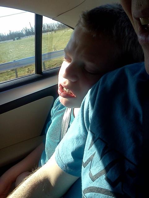 Asleep in the car.