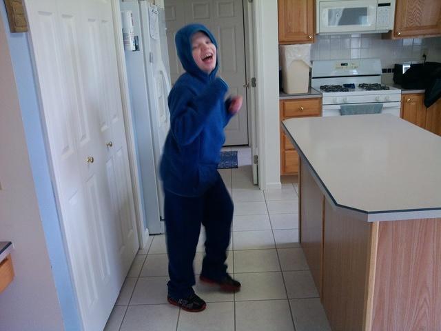 Samuel in his "blueberry" jacket.