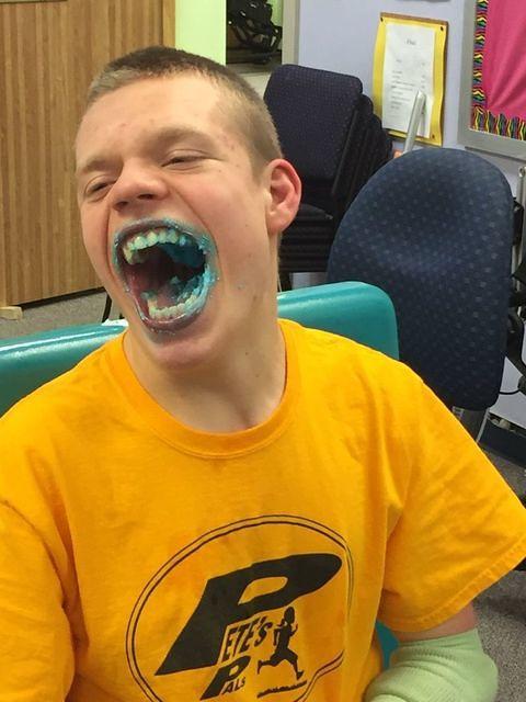 Enjoying a cupcake at school!