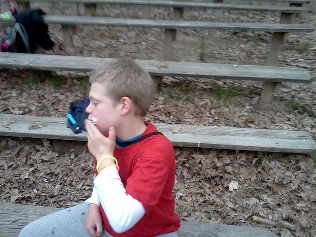 Eating S'Mores.