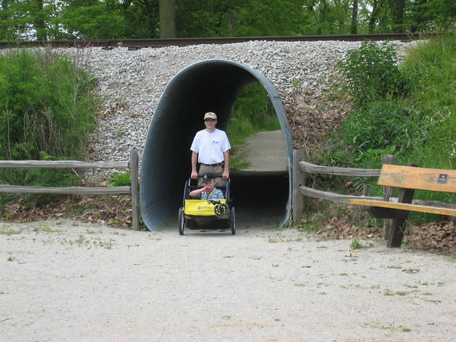 Going under the railroad tracks.