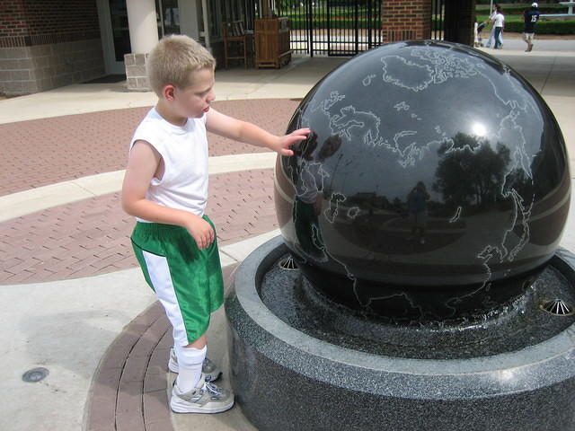 This "world" rotates on water and Samuel enjoyed making it spin.