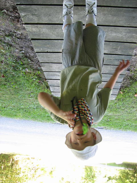 Samuel stomping on the small bridge