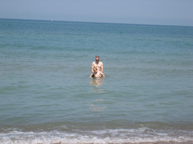 Dan and Samuel in the water.