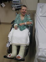 Sitting in his wheelchair!