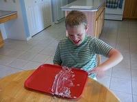 One of his summer homework assignments -- make and play with pudding (saving some to eat later)!