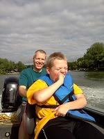 He loved, loved, LOVED the powerboat ride.