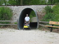 Going under the railroad tracks.