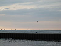 Sailboats on Lake Michigan just before sunset.