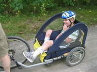 We rode 26 miles round-trip on the Kal-Haven trail, starting in Kalamazoo this year. Samuel had a good time.